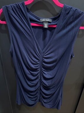 White House Black Market Navy Ruched V-Neck Sleeveless Cami